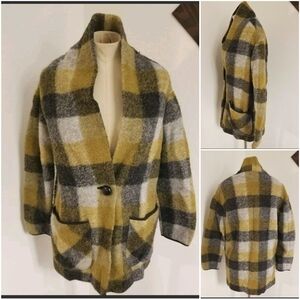 Aritzia Wilfred Free XS Off Duty Jacket One Button Wool Plaid Shaket Cardigan